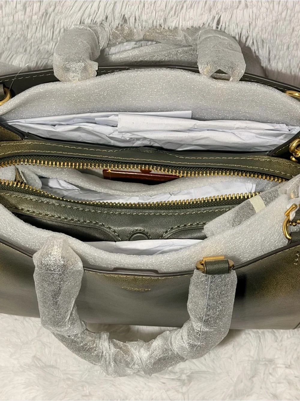 Coach Loved Leather Rogue 31 Bag Brass/Green Rub-off Soft Full Grain leather NWT